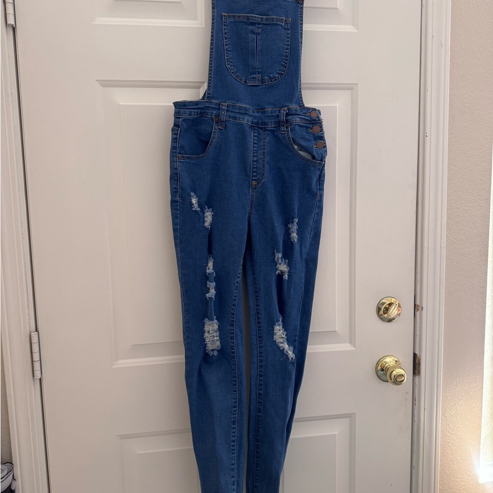 Women's Classic Blue Denim Overalls size medium EUC